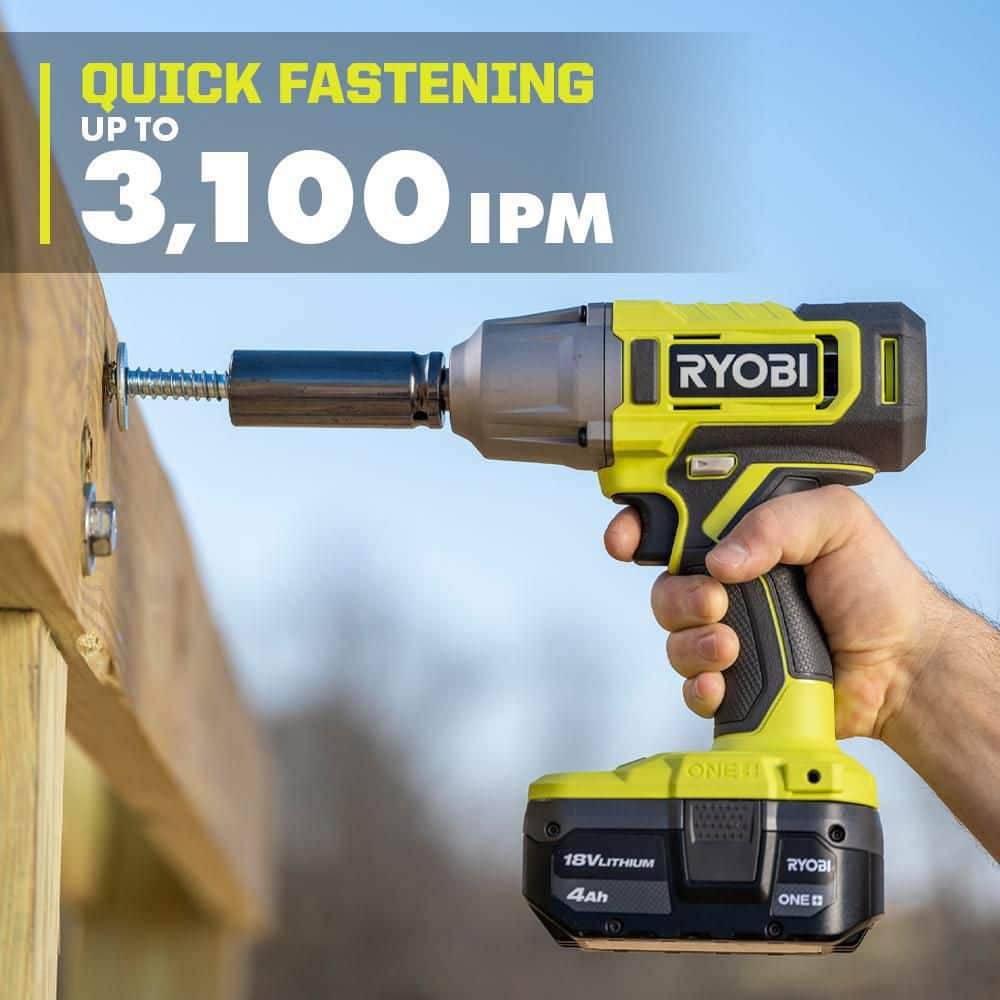 RYOBI ONE+ 18V Cordless 1/2 in. Impact Wrench Kit with 4.0 Ah Battery and Charger PCL265K1