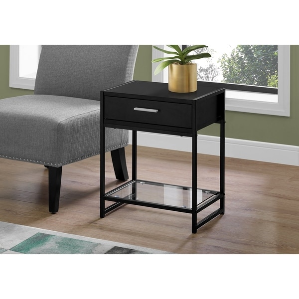 Accent Table， Side， End， Nightstand， Lamp， Storage Drawer， Living Room， Bedroom， Metal， Laminate， Tempered Glass