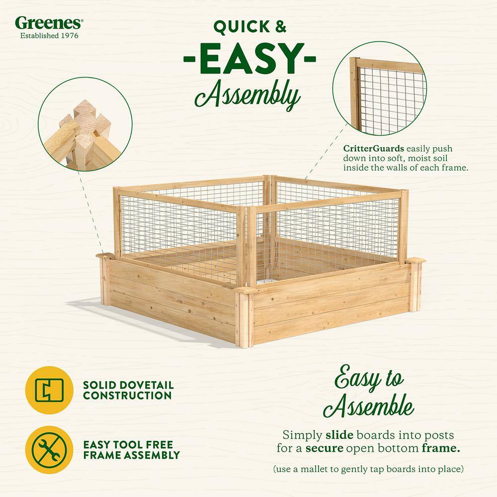 Greenes Fence 4 ft. x 4 ft. x 10.5 in. Original Cedar Raised Garden Bed with CritterGuard Fence System RC4T12BCG