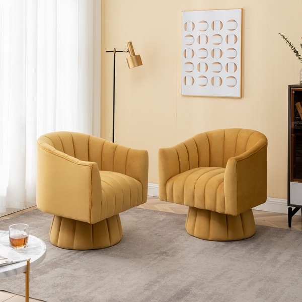 SEYNAR Modern Glam Velvet Upholstered Swivel Accent Barrel Chair Set of 2