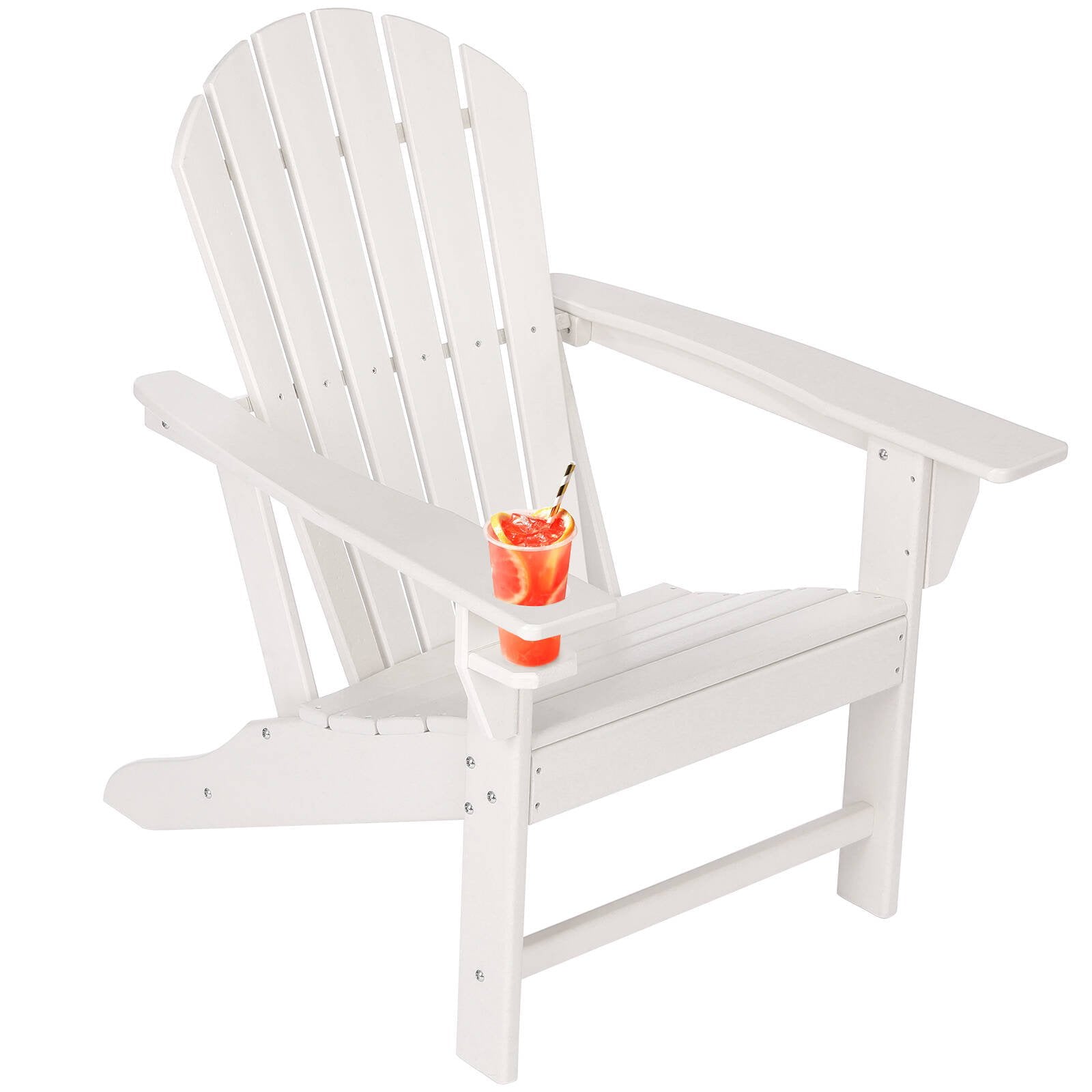 Arlopu HDPE Adirondack Chair with Cup Holder， All Weather Outdoor Patio Furniture