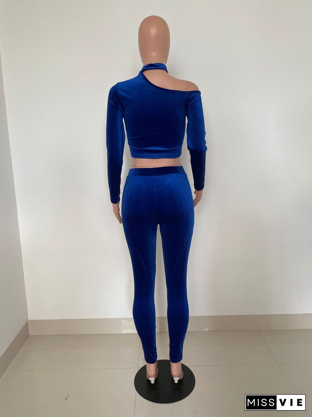 Velvet Hollow Out Crop Top Pencil Pants Set