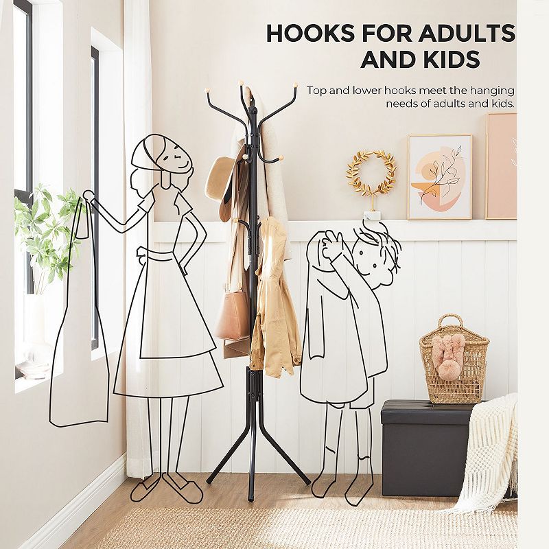 Coat Rack Freestanding， Metal Coat Rack Stand With 12 Hooks， Coat Tree， Holds Clothes， Hats， and Bags