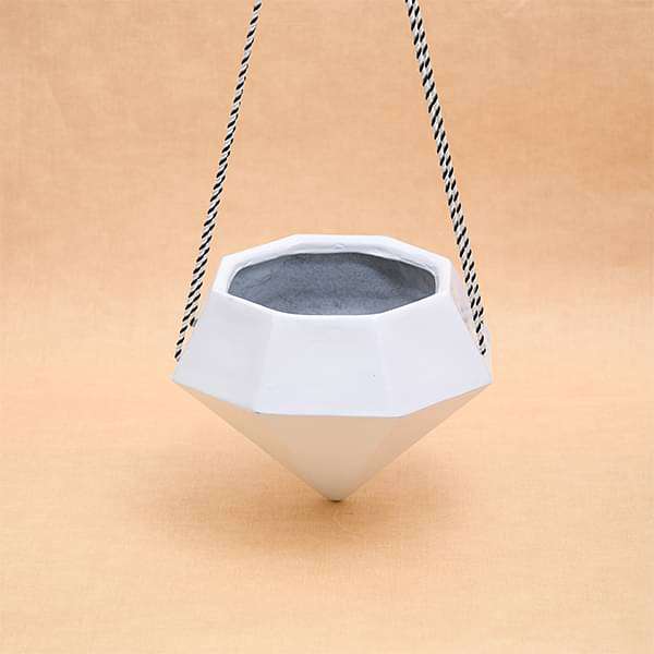 9.8 inch (25 cm) SML-015 Diamond Hanging Fiberglass Planter (White)