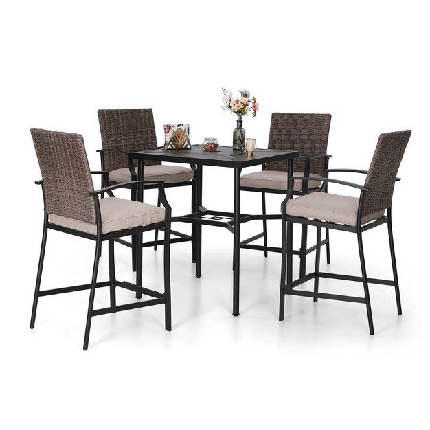 5pc Outdoor Bar Set With Cushions amp Square Metal Table With Umbrella Hole Captiva Designs