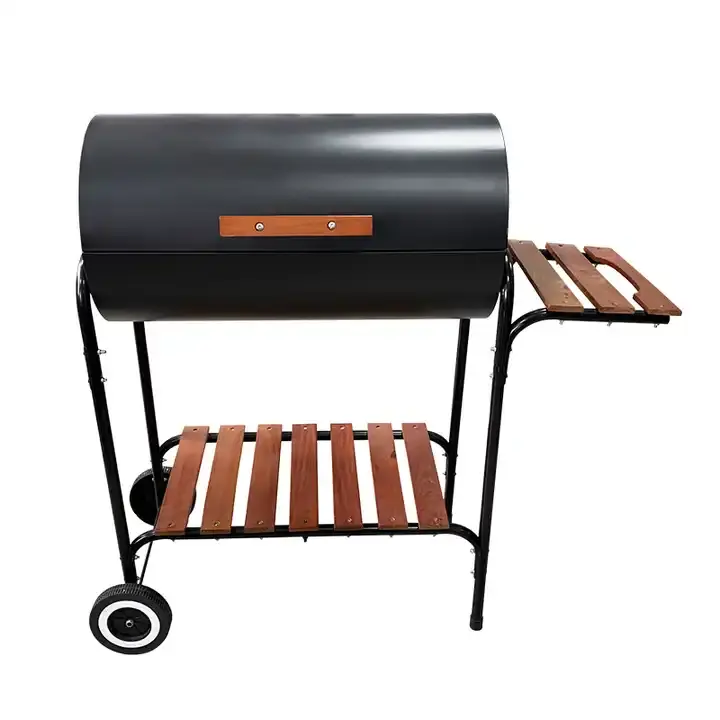 Barrel Charcoal Barbecue Grill with Side Table Use for Outdoor Backyard Patio and Parties