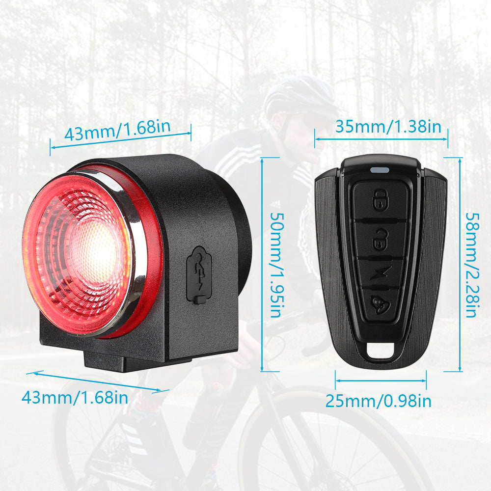 Ouspow Bike Reflector Light with Wireless Remote Control，Bicycle Alarm Anti-theft Lock Tail Light IPX5 Waterproof Smart Cycle Brake Light Night Riding