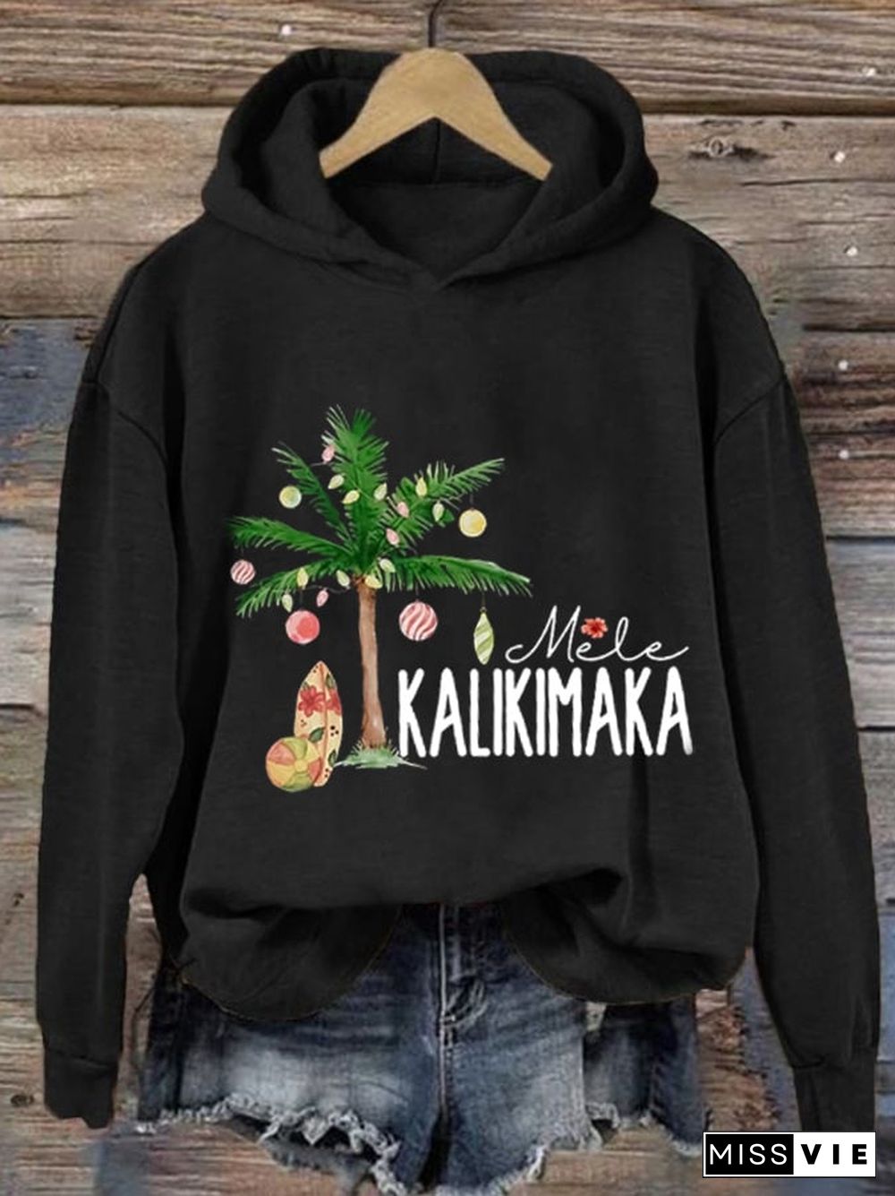 Women's Mele Kalikimaka Chrismas Print Casual Hoodie