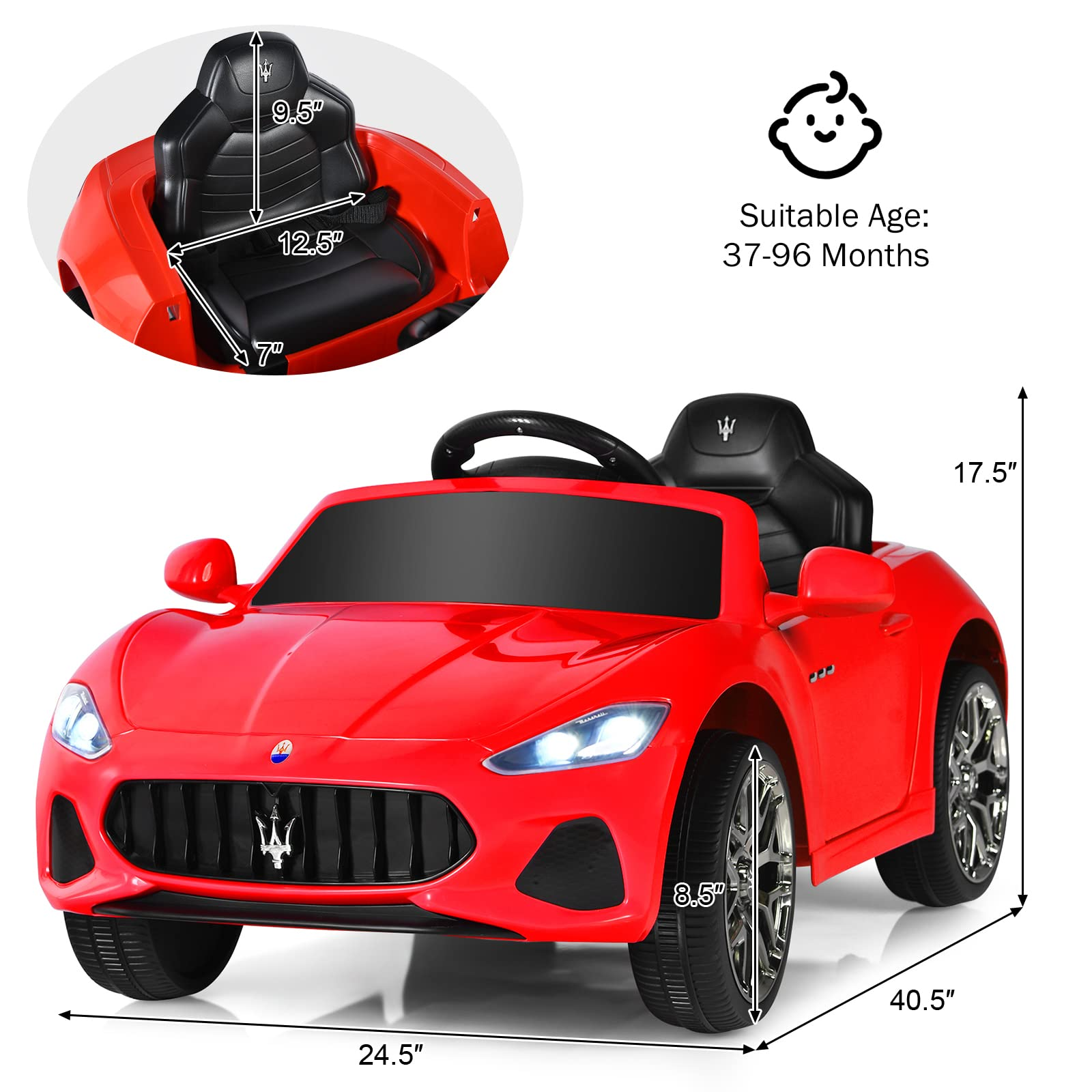 Costzon Ride on Car, 12V Licensed Maserati GranCabio Battery Powered Vehicle w/ Remote Control, Spring Suspension