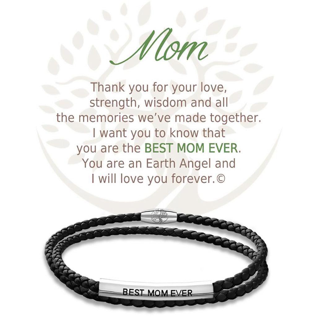 Earth Angel  Mom Black Leather Bracelet