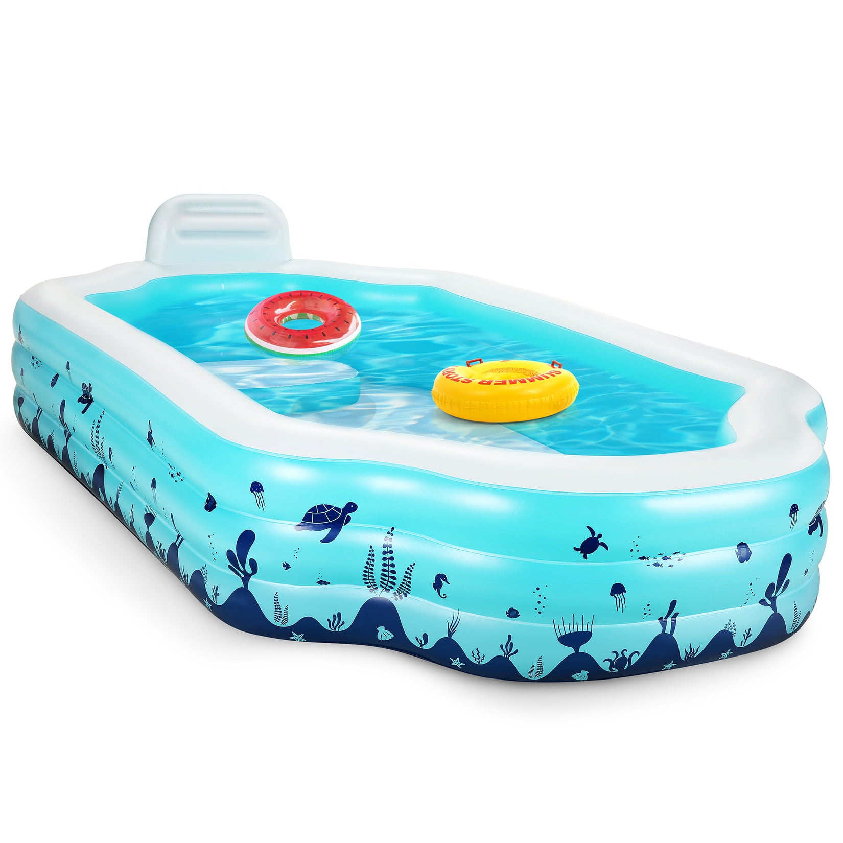 Funcid Inflatable Pool， Inflatable Swimming Pool for Kids and Adults， 120 X 72 X 20 Oversized Thickened Family Swimming Pool with Seat and Backrest for Backyard， Garden， Outdoor Fun