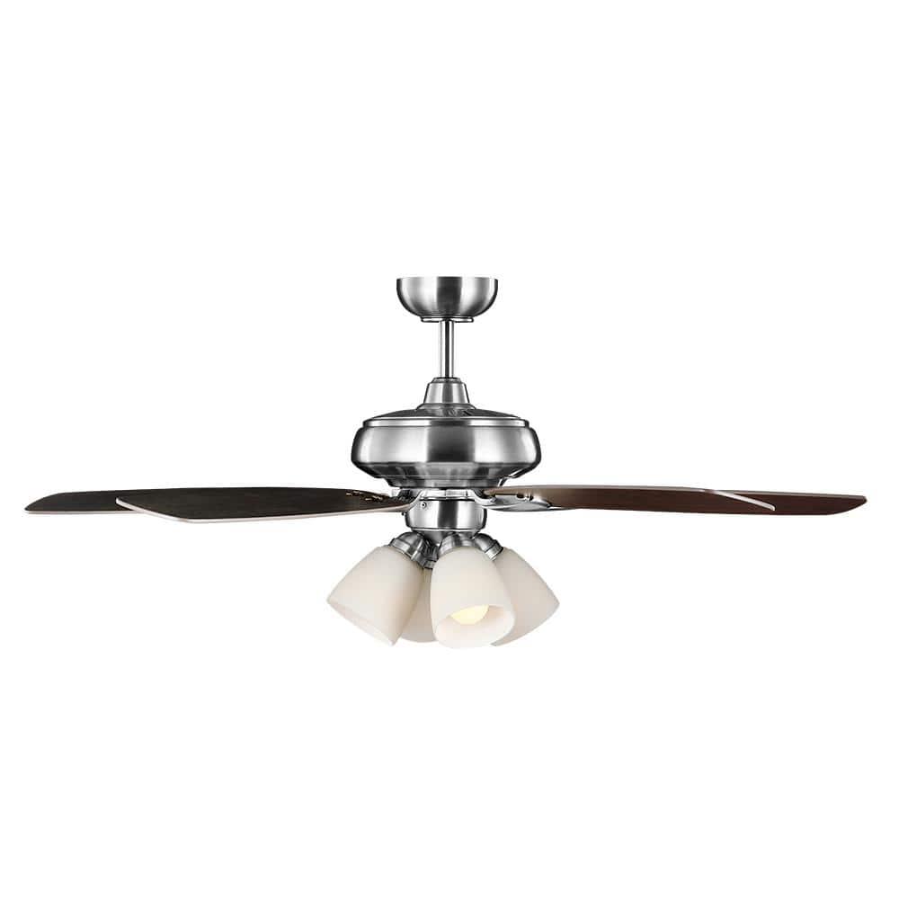 Hampton Bay Hollis 52 in Indoor LED Brushed Nickel Dry Rated Ceiling Fan with 5 Reversible Blades Light Kit and Remote Control