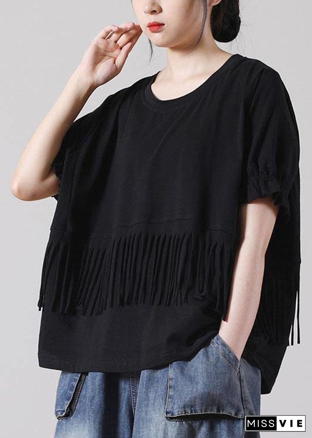 Casual Black O-Neck Cotton T Shirt Short Sleeve Summer