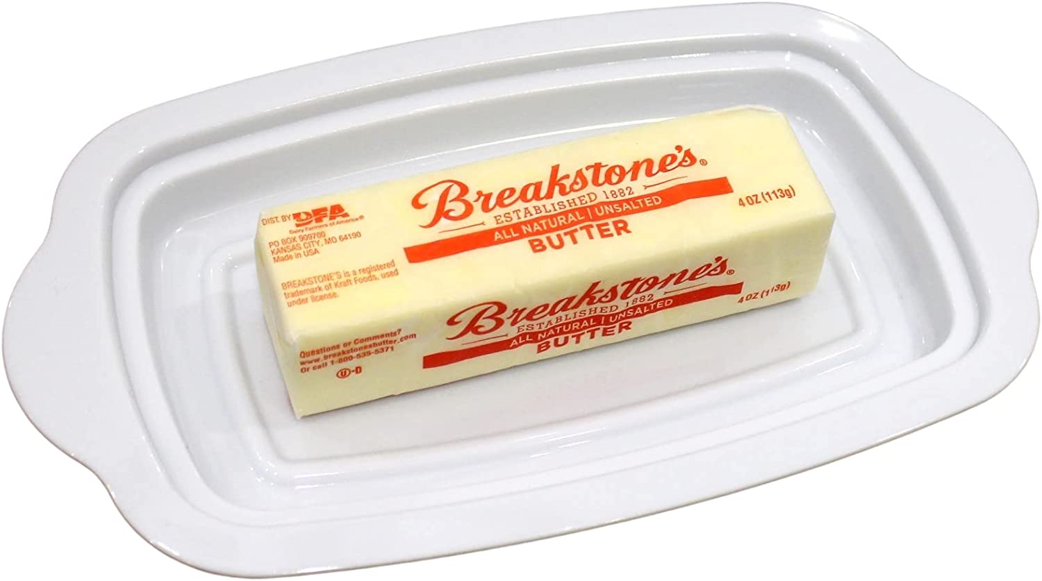 Dependable Industries White Plastic Rectangle Butter Dish with Lid BPA Free Holds Full Bar of Butter