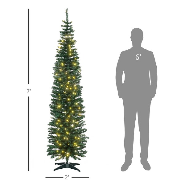 HOMCOM 7ft Tall PreLit Slim Noble Fir Artificial Christmas Tree with Realistic Branches，200 Warm White LED Lights，Green