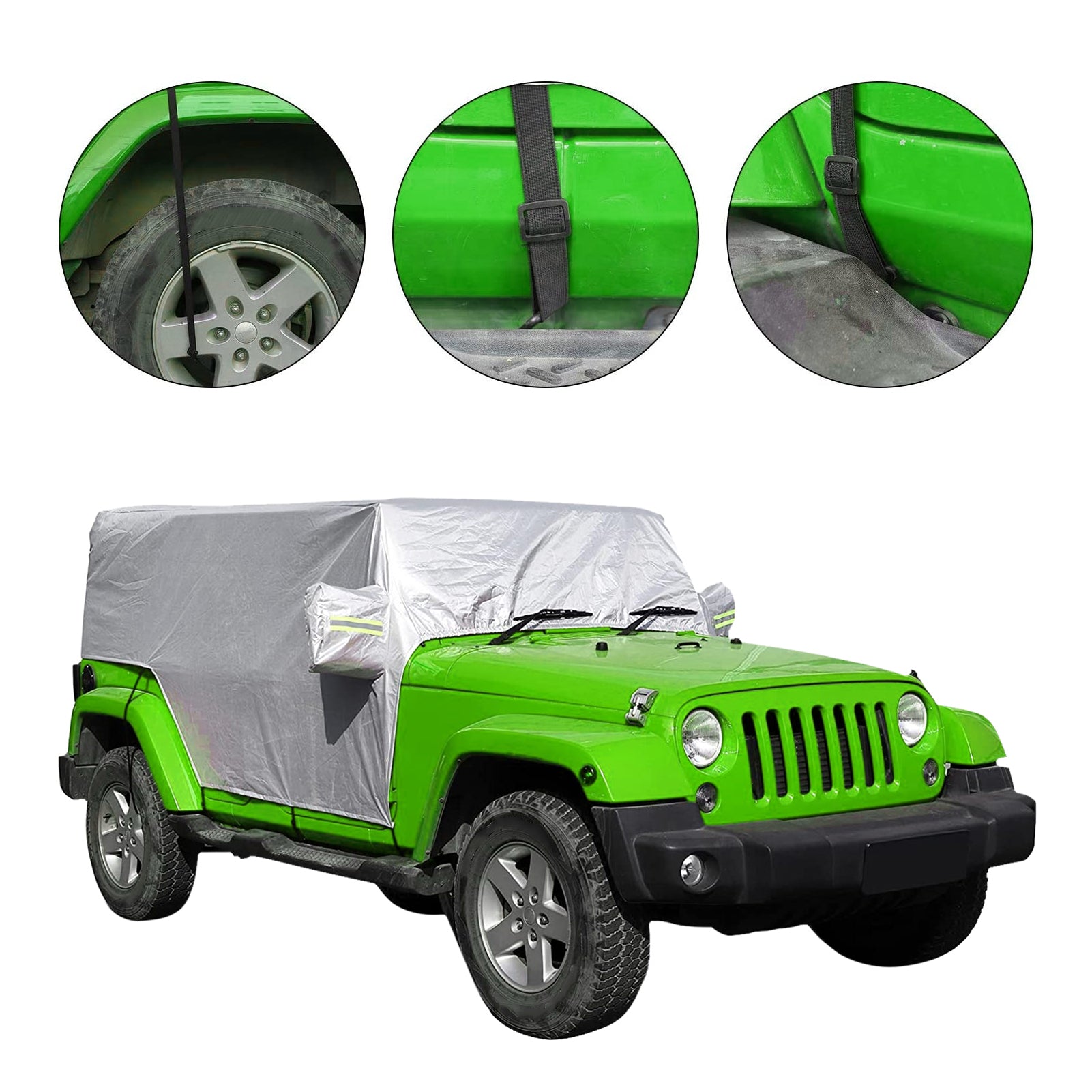 Tickas Car Rain Sunshade Cover Windproof Dustproof Scratch Resistant Outdoor Protection Auto Cover Replacement for Jeep Wrangler JK 4 Door2007-2021