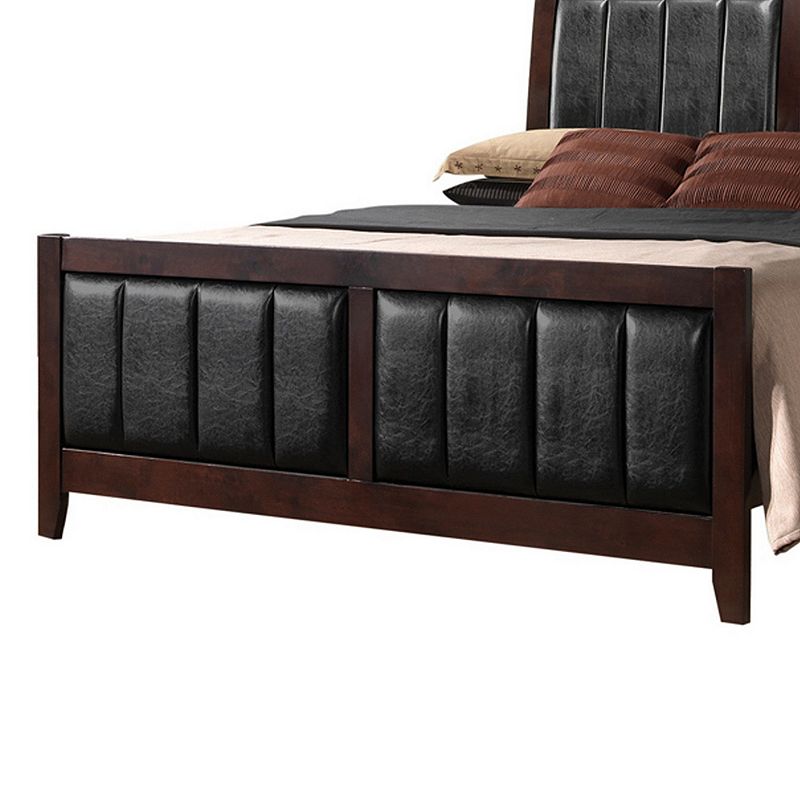 Leatherette Padded California King Bed with Vertical Channels， Brown