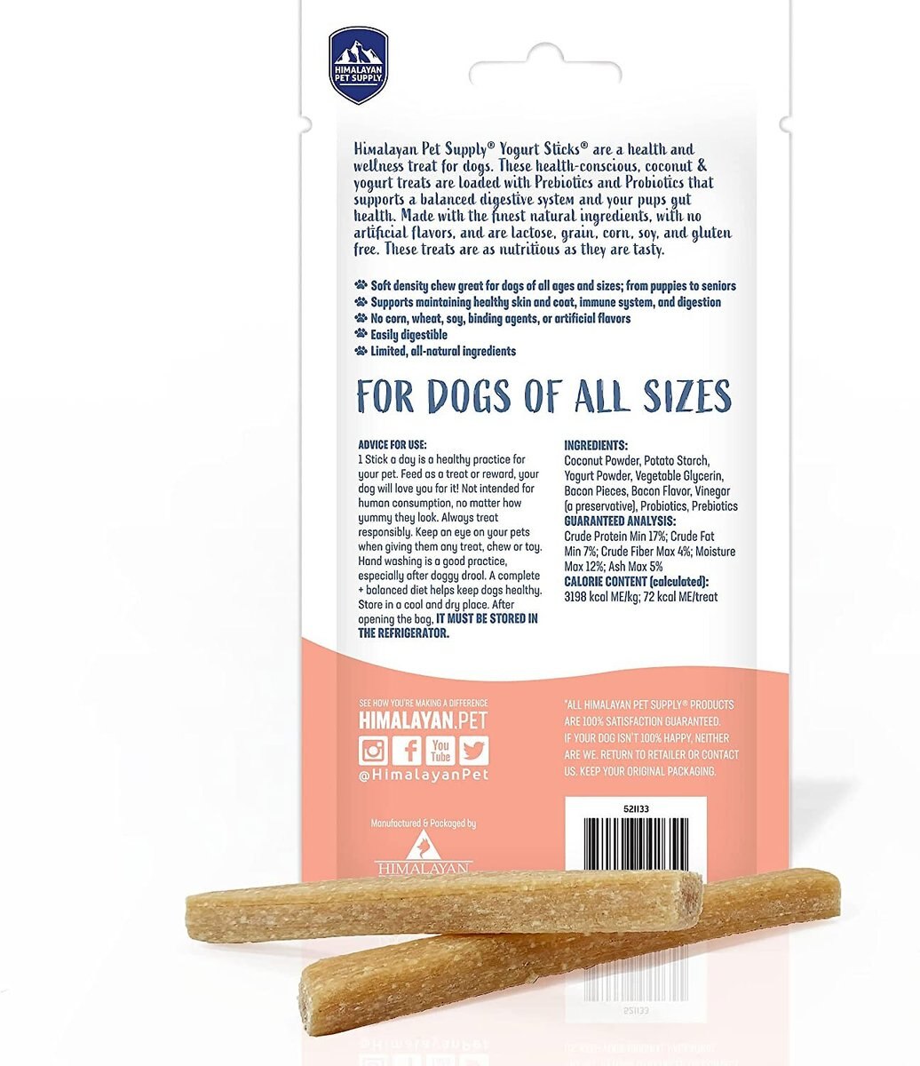 Himalayan Pet Supply Yogurt Sticks Bacon Flavor Dog Treats， 4.8-oz bag