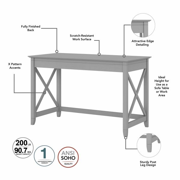 Bush Furniture Key West 48W Writing Desk with 2 Drawer Lateral File Cabinet in Cape Cod Gray