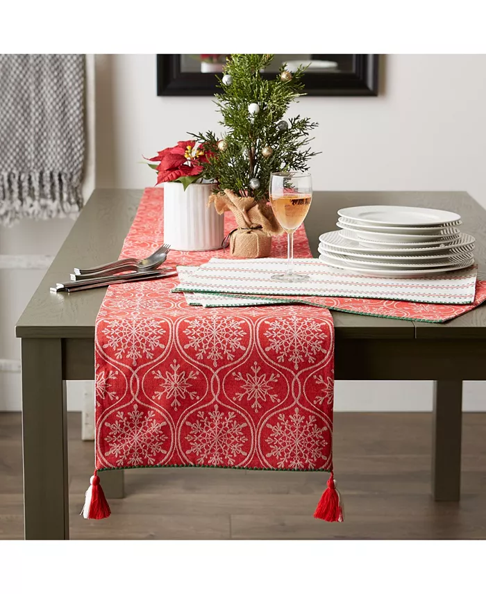 Design Imports Joyful Snowflakes Jacquard Collection for Everyday Use Holidays and Dinner Parties Table Runner 14 x 72