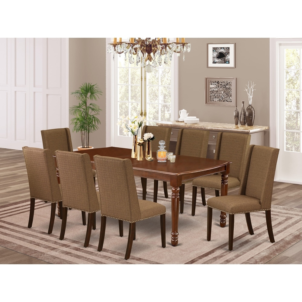 East West Furniture 9 Piece Dining Room Table Set  a Rectangle Wooden Table and 8 Linen Fabric Chairs  (Finish Option)