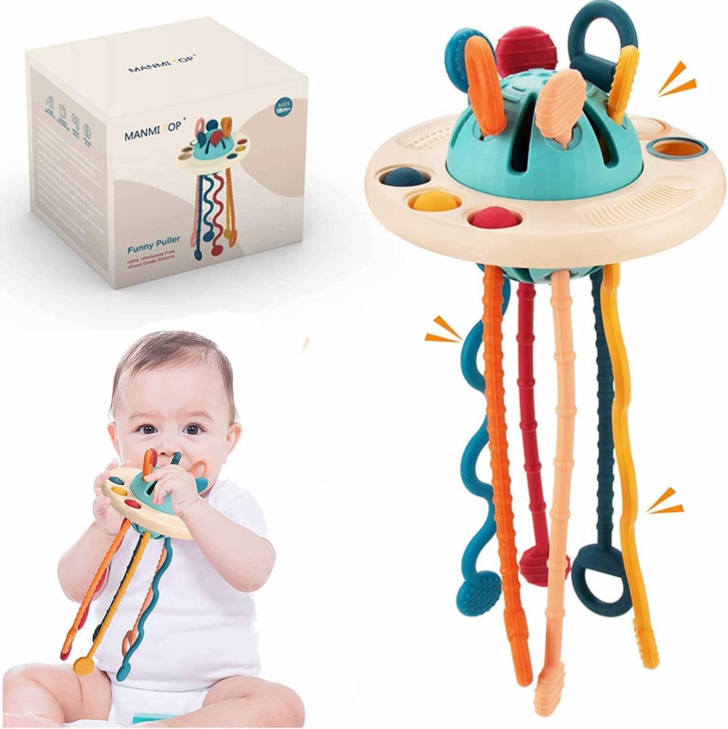 Angela and Alex Baby Sensory Montessori Silicone Toy for 6-12 Months， Travel Pull String Toy for 12-18 Months，  Multi-Sensory Activity Toy for 1 Year Old Toys， Birthday Gift for Toddlers