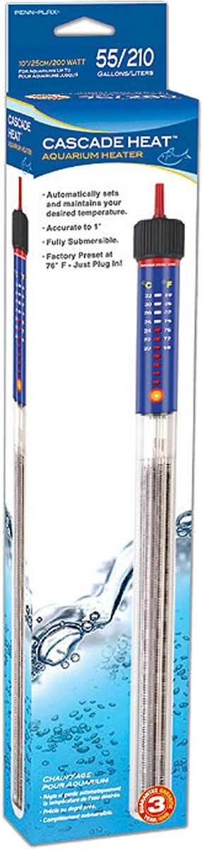 Penn-Plax Cascade Heat Preset Submersible Aquarium Heater， 10-in