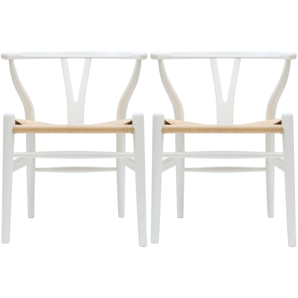 Set of 2 Modern Wood Elbow Chair Y Back For Kitchen Dining Room With Woven Wish Bone Seat Bedroom Restaurant Kitchen