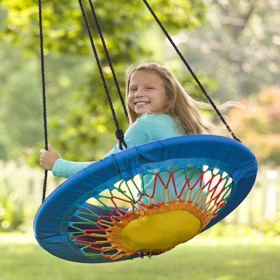 HearthSong 32-Inch FunShine Round Bungee Swing with Adjustable Seat for Kids