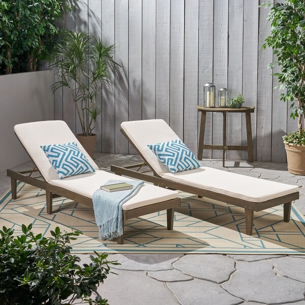 Nadine Outdoor Modern Cushioned Acacia Chaise Lounges (Set of 2) by Christopher Knight Home