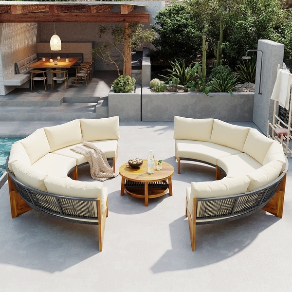 Patio Furniture Sets Moonshape Sectional Sofa Set Beige Seat Conversation Set with Coffee Table Outdoor Camping Chairs Sofa