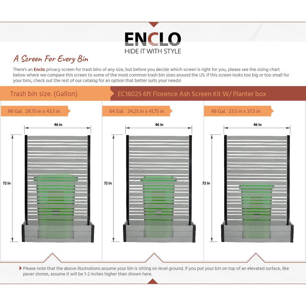 Enclo Privacy Screens Florence 6 ft. x 4 ft. x 1 ft. Ash Freestanding Wood Tek Vinyl Privacy Screen and Planter Box Kit EC18025