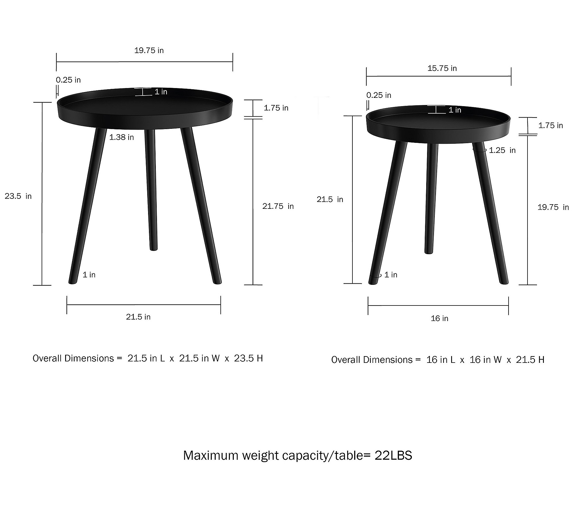 Lavish Home Pair Nesting Accent Tables with Tray Top