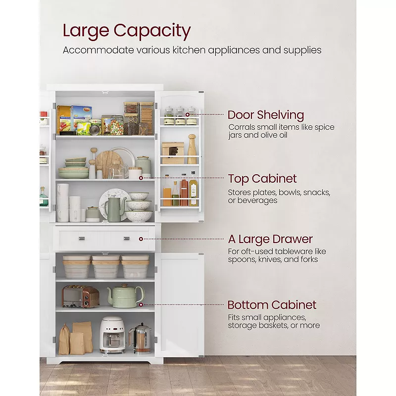 Kitchen Pantry Cabinet， 72 Inch Freestanding Cupboard Tall Storage Cabinet With 6 Hanging Shelves