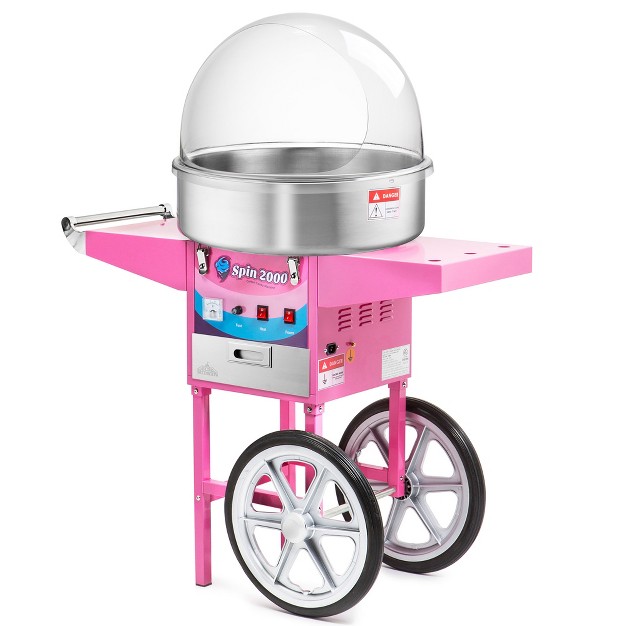 Olde Midway Cotton Candy Machine With Cart And Bubble Shield Electric Candy Floss Maker With 3 Bin Storage Drawer