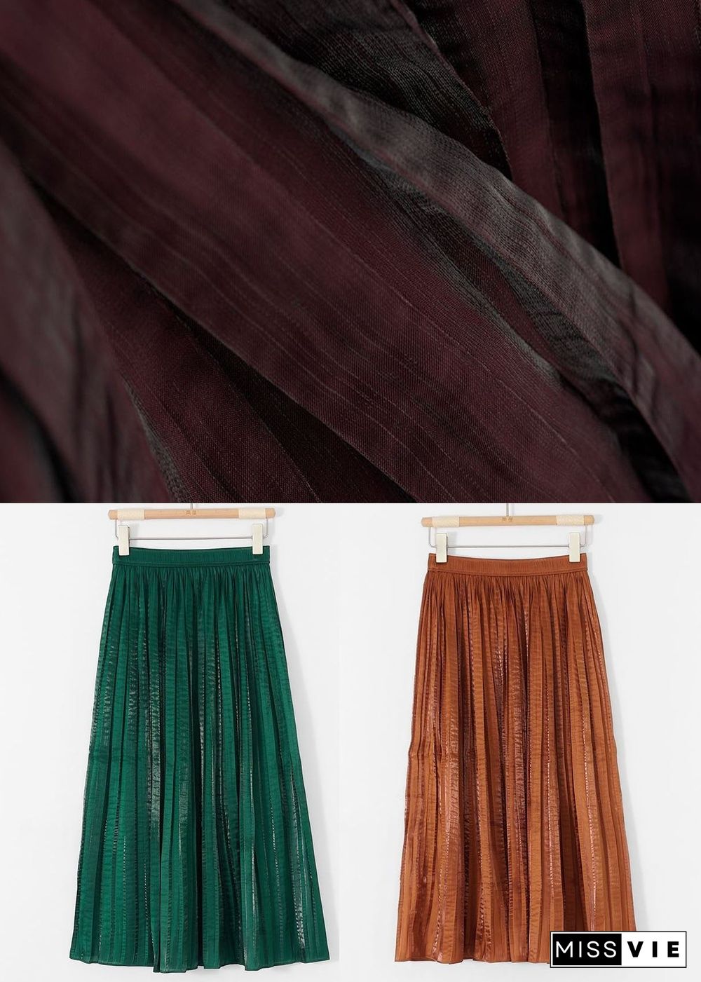 Women Caramel Wrinkled Patchwork Silk Skirts Summer