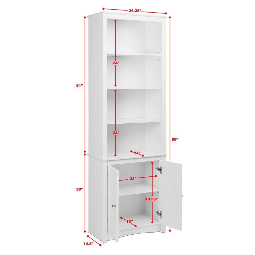 Prepac 80 in. White Wood 6-shelf Standard Bookcase with Doors WSBH-0004-1