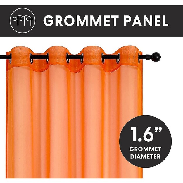 Goodgram Basics Bright Orange 2 Piece Grommet Top Translucent Sheer Voile Window Curtain Panels 63 In Long