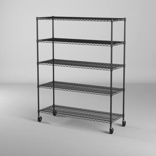 TRINITY EcoStorage Black 5-Tier Rolling Steel Wire Shelving Unit (60 in. W x 77 in. H x 24 in. D) TBFPB-0931