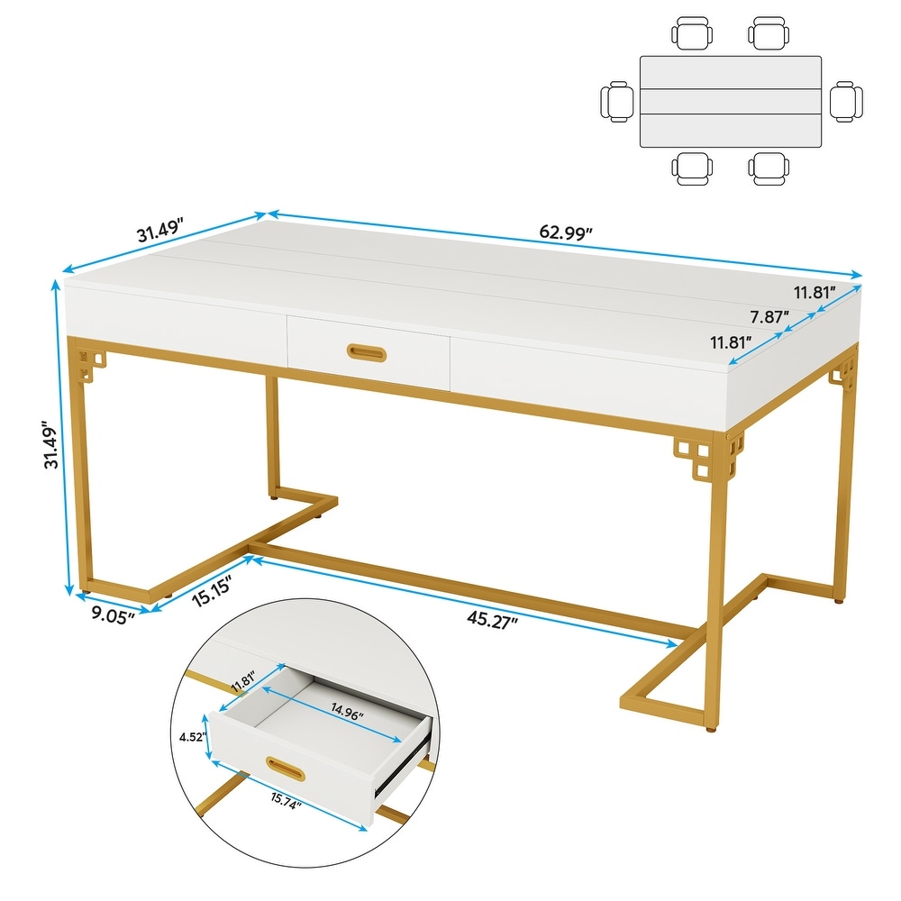 Modern White Dining Table for 4 to 6  63\