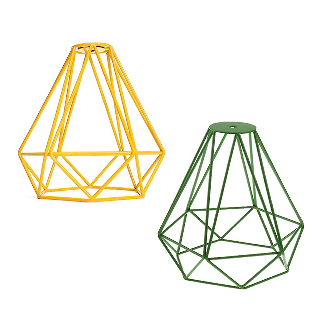 2pcs Modern Metal Diamond Loft Bar Cafe Pendant Ceiling Fixture Light Lamp Bulb Cage ( Green and Yellow )