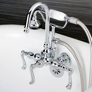 Kingston Brass Vintage 3-38 in. Center 3-Handle Claw Foot Tub Faucet with Handshower in Chrome HAE8T1FL