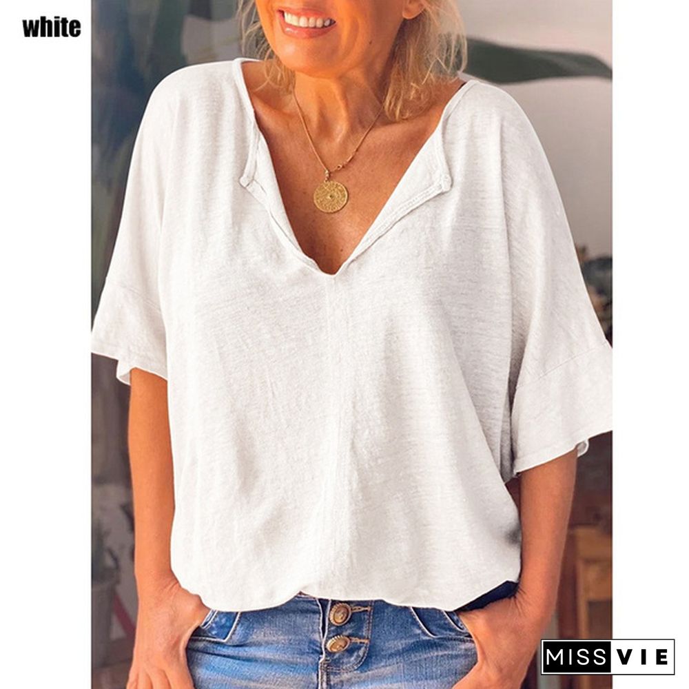 New Women's Plus Size T-shirt Short-sleeved Loose Cotton Casual Pullover Bottoming Shirt Top Multicolor