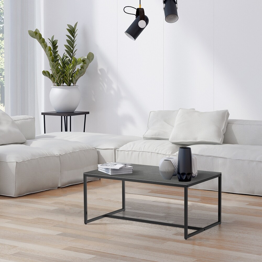 Frame Coffee Table Rectangular Cocktail Table Marble Metal Sofa Table   39.3x23.6x16.9in