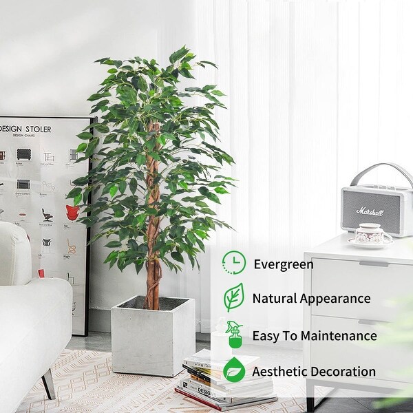 2Pcs 4FT Artificial Ficus Tree，Fake Plants with Nursery Pot，Faux Ficus Trees for Home Office Decor Housewarming Gift