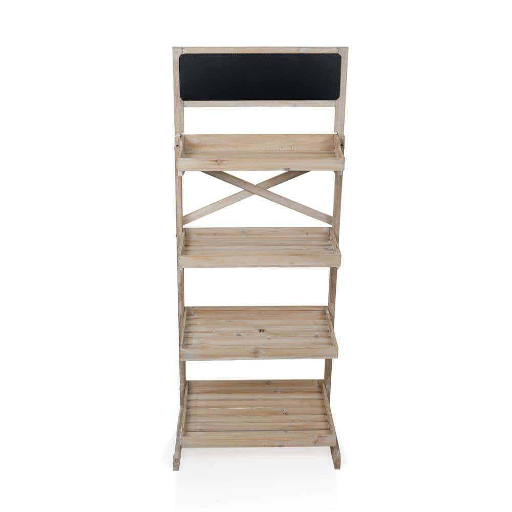 Alpine Corporation Wooden 4-Tier Shelf Storage Rack with Chalkboard MBB164