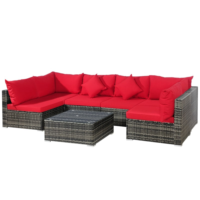 7 Pcs Rattan Patio Sectional Couch Set Outdoor Wicker Furniture Set with Cushions & Coffee Table