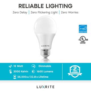 LUXRITE 100-Watt Equivalent A19 ENERGY STAR Dimmable 3000K Warm White 1600lm LED Light Bulb 15-Watt E26 Medium Base (16-Pack) LR21441-16PK