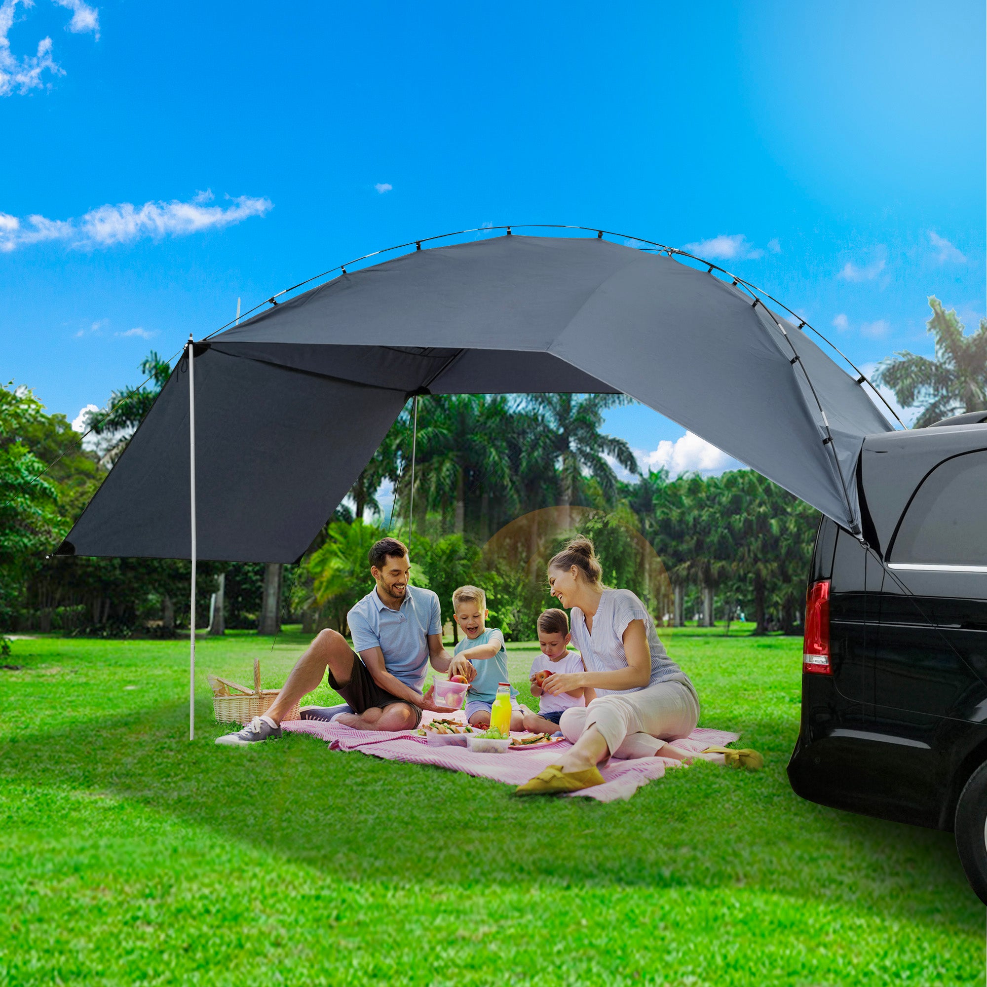 LAGarden 8x11x7Ft Waterproof Car Awning Portable Trailer Sun Shelter for Outdoor Camping SUV Truck Van Gray