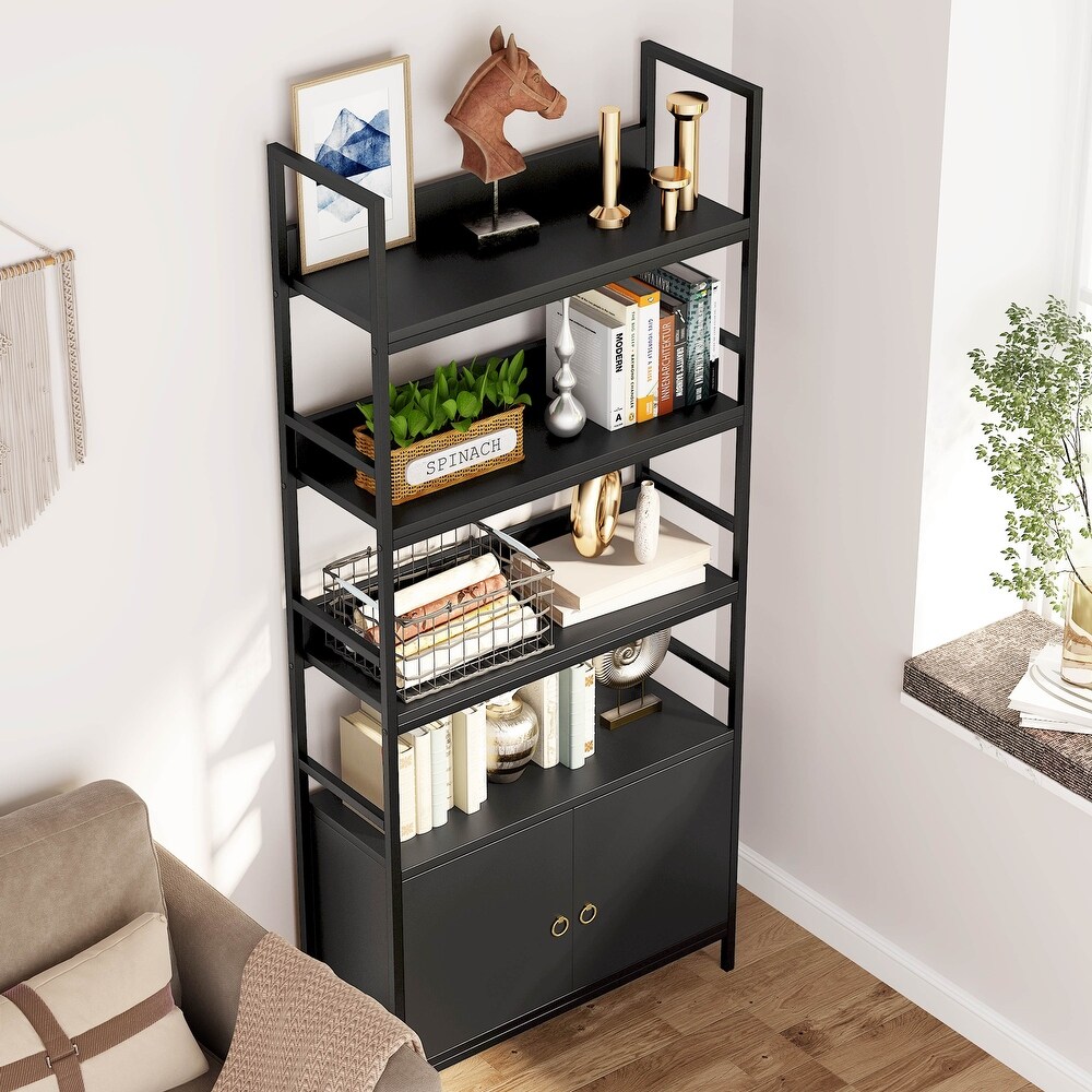 Bookcase with Door  Etagere Bookshelf with Storage Cabinet  Display Shelf